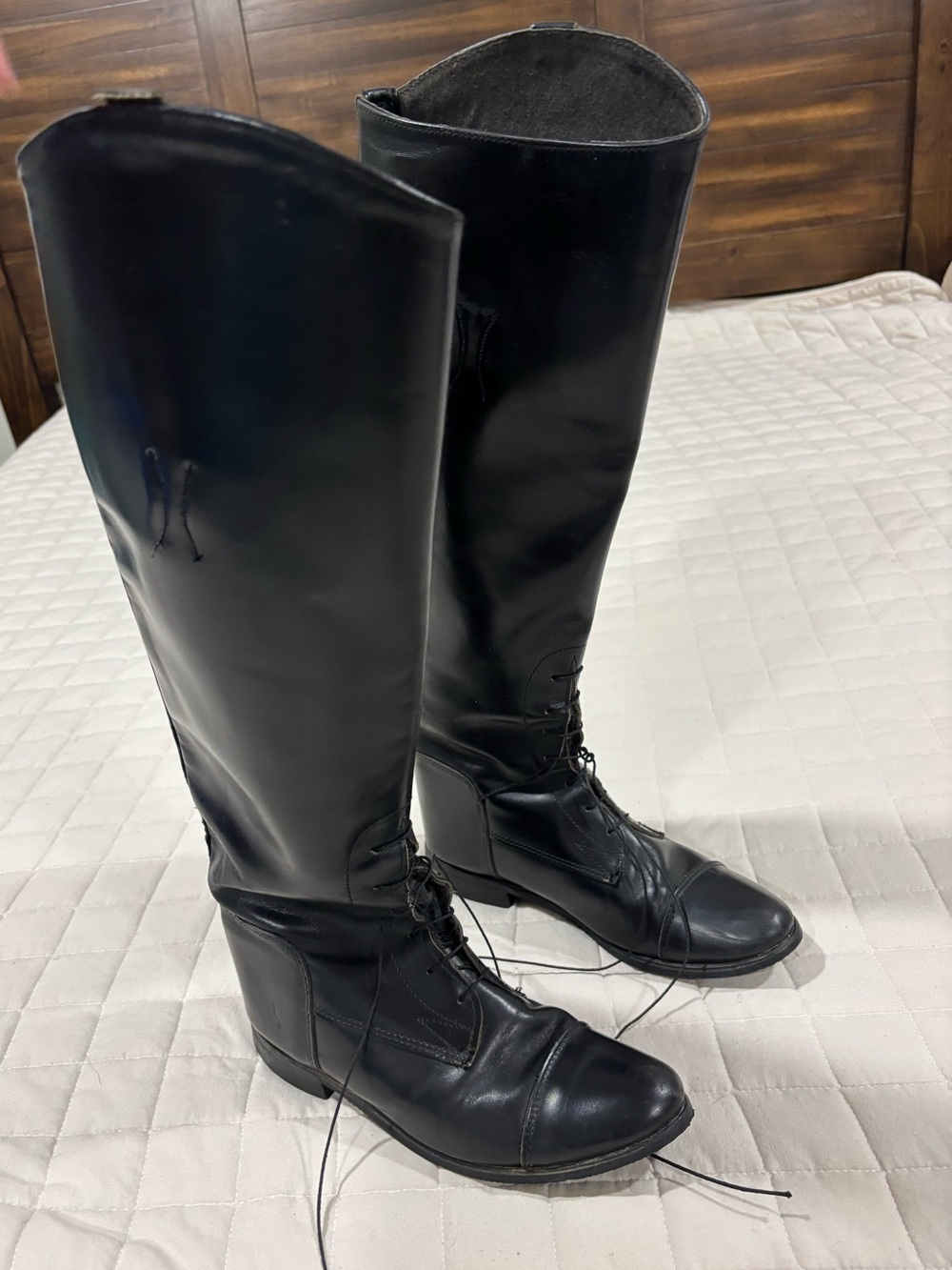 Vintage Essex Black Leather Equestrian Riding Boots English Tall Lace-Up Size 6R